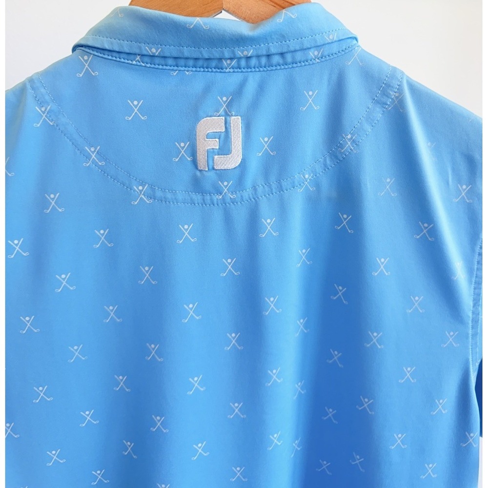 FootJoy Junior Golf Club Print Blue/White Polo Shirt Embroidered 1921 Logo Sz M - Picture 6 of 7